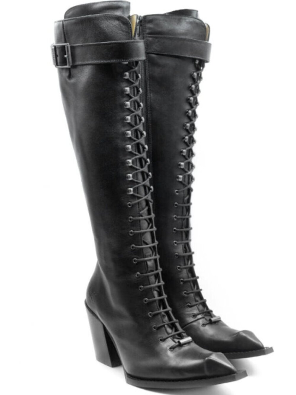 John Fluevog Tall Abstract Candy Swordfish Black Lace-Up Boots